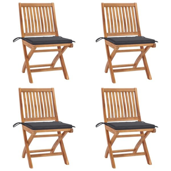 vidaXL Folding Patio Chairs with Cushions 4 pcs Solid Teak Wood