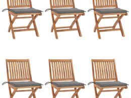 vidaXL Folding Patio Chairs with Cushions 6 pcs Solid Teak Wood