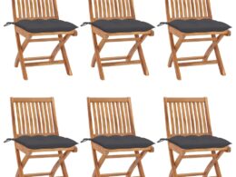 vidaXL Folding Patio Chairs with Cushions 6 pcs Solid Teak Wood