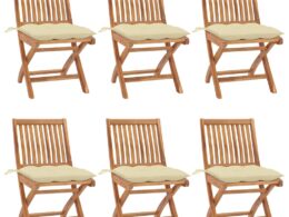 vidaXL Folding Patio Chairs with Cushions 6 pcs Solid Teak Wood