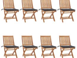 vidaXL Folding Patio Chairs with Cushions 8 pcs Solid Teak Wood