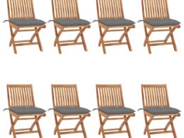 vidaXL Folding Patio Chairs with Cushions 8 pcs Solid Teak Wood