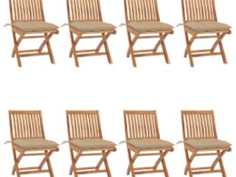 vidaXL Folding Patio Chairs with Cushions 8 pcs Solid Teak Wood