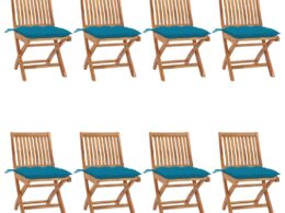 vidaXL Folding Patio Chairs with Cushions 8 pcs Solid Teak Wood