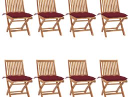 vidaXL Folding Patio Chairs with Cushions 8 pcs Solid Teak Wood