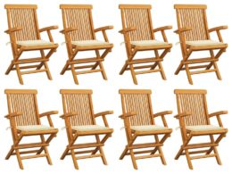 vidaXL Patio Chairs with Cream Cushions 8 pcs Solid Teak Wood