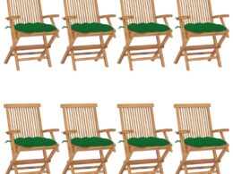 vidaXL Patio Chairs with Green Cushions 8 pcs Solid Teak Wood