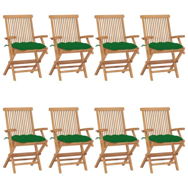 vidaXL Patio Chairs with Green Cushions 8 pcs Solid Teak Wood