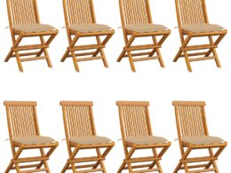 vidaXL Patio Chairs with Beige Cushions 8 pcs Solid Teak Wood
