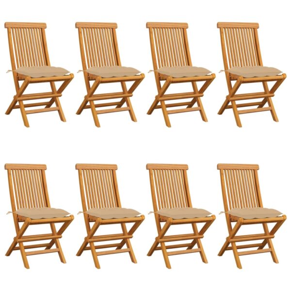 vidaXL Patio Chairs with Beige Cushions 8 pcs Solid Teak Wood