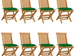 vidaXL Patio Chairs with Green Cushions 8 pcs Solid Teak Wood