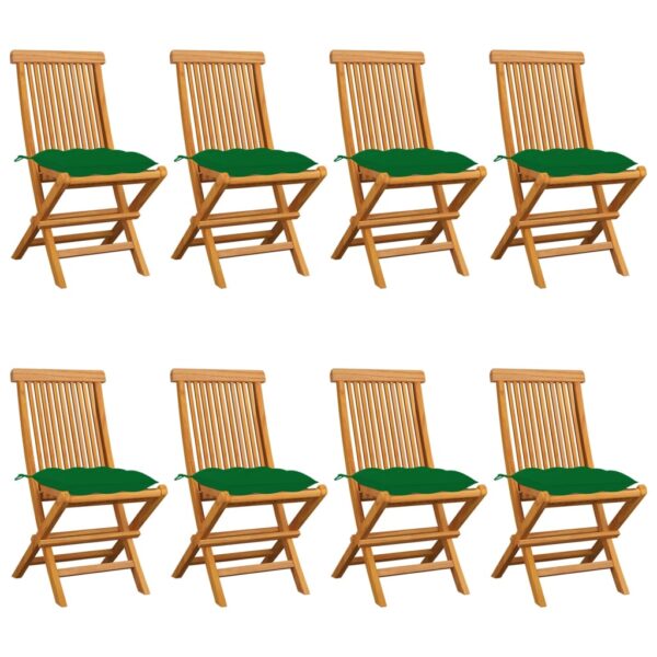 vidaXL Patio Chairs with Green Cushions 8 pcs Solid Teak Wood