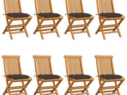 vidaXL Patio Chairs with Taupe Cushions 8 pcs Solid Teak Wood