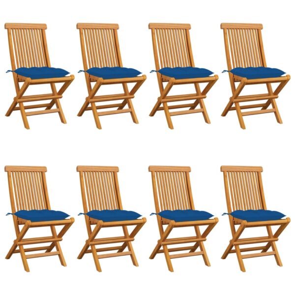 vidaXL Patio Chairs with Blue Cushions 8 pcs Solid Teak Wood