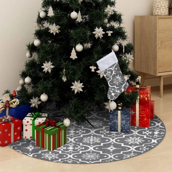 vidaXL Luxury Christmas Tree Skirt with Sock Gray 3 ft Fabric