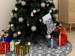 vidaXL Luxury Christmas Tree Skirt with Sock Gray 5 ft Fabric