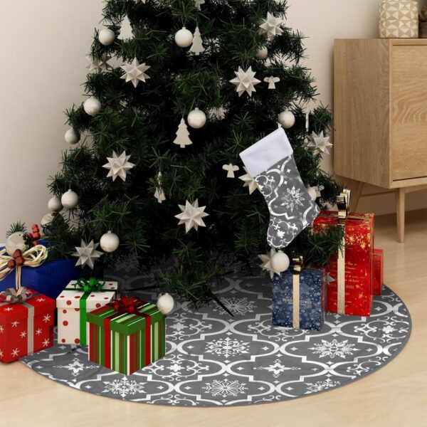vidaXL Luxury Christmas Tree Skirt with Sock Gray 5 ft Fabric