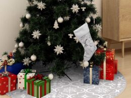 vidaXL Luxury Christmas Tree Skirt with Sock White 4 ft Fabric
