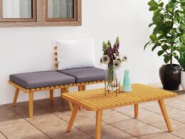 vidaXL 3 Piece Patio Lounge Set with Cushions Solid Acacia Wood