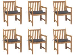 vidaXL Patio Chairs 6 pcs with Anthracite Cushions Solid Teak Wood