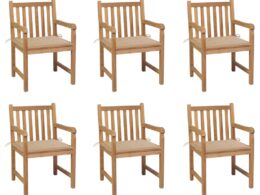 vidaXL Patio Chairs 6 pcs with Beige Cushions Solid Teak Wood