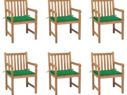vidaXL Patio Chairs 6 pcs with Green Cushions Solid Teak Wood