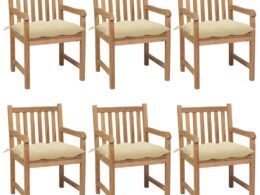 vidaXL Patio Chairs 6 pcs with Cream White Cushions Solid Teak Wood