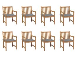 vidaXL Patio Chairs 8 pcs with Gray Cushions Solid Teak Wood