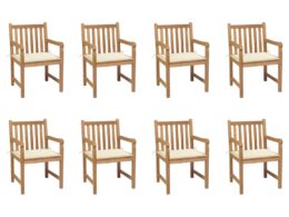 vidaXL Patio Chairs 8 pcs with Cream Cushions Solid Teak Wood
