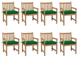 vidaXL Patio Chairs 8 pcs with Green Cushions Solid Teak Wood