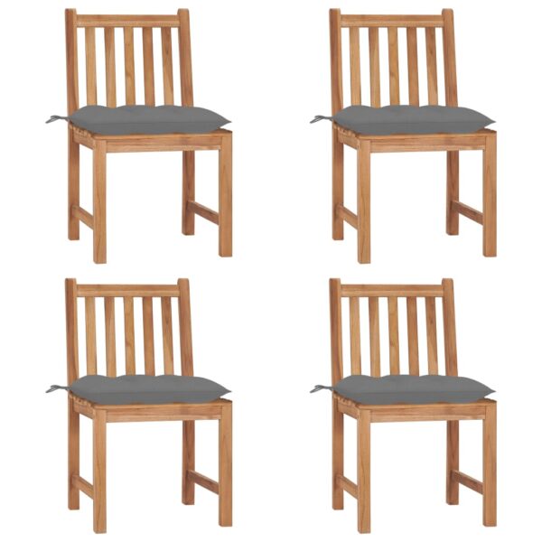 vidaXL Patio Chairs 4 pcs with Cushions Solid Teak Wood