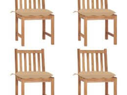 vidaXL Patio Chairs 4 pcs with Cushions Solid Teak Wood