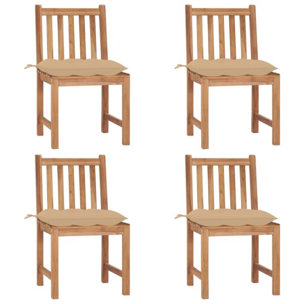 vidaXL Patio Chairs 4 pcs with Cushions Solid Teak Wood