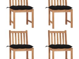 vidaXL Patio Chairs 4 pcs with Cushions Solid Teak Wood