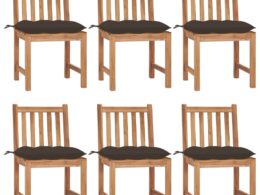vidaXL Patio Chairs 6 pcs with Cushions Solid Teak Wood
