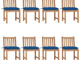 vidaXL Patio Chairs 8 pcs with Cushions Solid Teak Wood