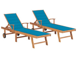 vidaXL Sun Loungers 2 pcs with Blue Cushion Solid Teak Wood