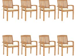 vidaXL Stacking Patio Chairs with Cushions 8 pcs Solid Teak Wood