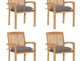 vidaXL Stacking Patio Chairs with Cushions 4 pcs Solid Teak Wood