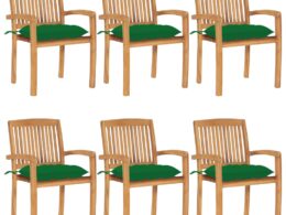 vidaXL Stacking Patio Chairs with Cushions 6 pcs Solid Teak Wood