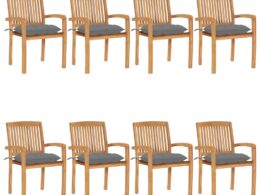 vidaXL Stacking Patio Chairs with Cushions 8 pcs Solid Teak Wood