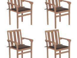 vidaXL Stackable Patio Chairs with Cushions 4 pcs Solid Teak Wood