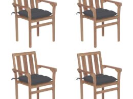 vidaXL Stackable Patio Chairs with Cushions 4 pcs Solid Teak Wood
