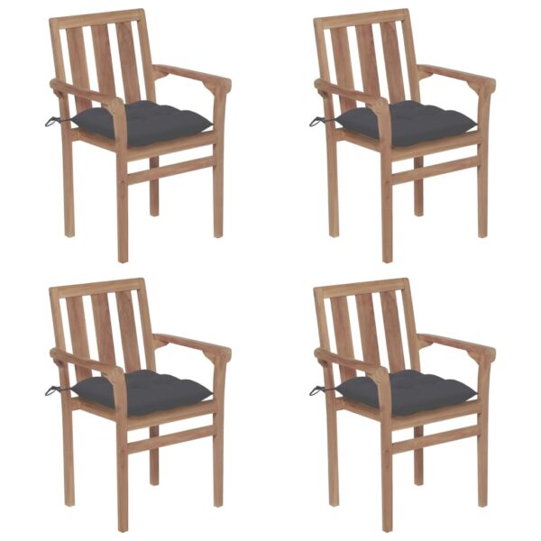 vidaXL Stackable Patio Chairs with Cushions 4 pcs Solid Teak Wood