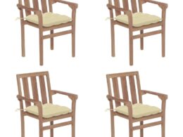 vidaXL Stackable Patio Chairs with Cushions 4 pcs Solid Teak Wood