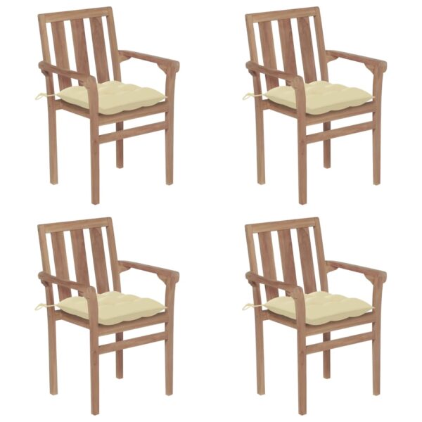 vidaXL Stackable Patio Chairs with Cushions 4 pcs Solid Teak Wood