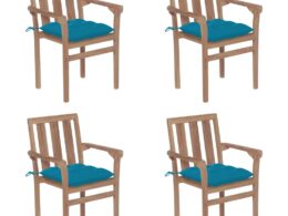 vidaXL Stackable Patio Chairs with Cushions 4 pcs Solid Teak Wood