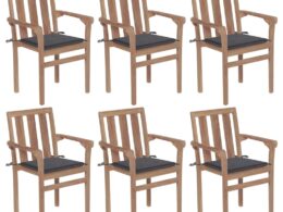 vidaXL Stackable Patio Chairs with Cushions 6 pcs Solid Teak Wood