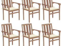 vidaXL Stackable Patio Chairs with Cushions 6 pcs Solid Teak Wood