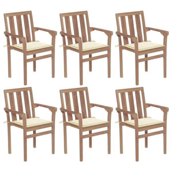 vidaXL Stackable Patio Chairs with Cushions 6 pcs Solid Teak Wood